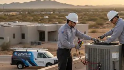 Professional AC repair technician servicing air conditioner unit in El Paso TX