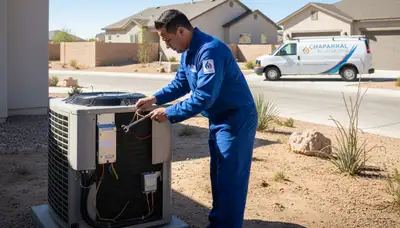 HVAC technician performing AC repair service in El Paso TX for residential cooling system