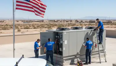 Professional AC repair technician servicing residential air conditioner in El Paso, TX