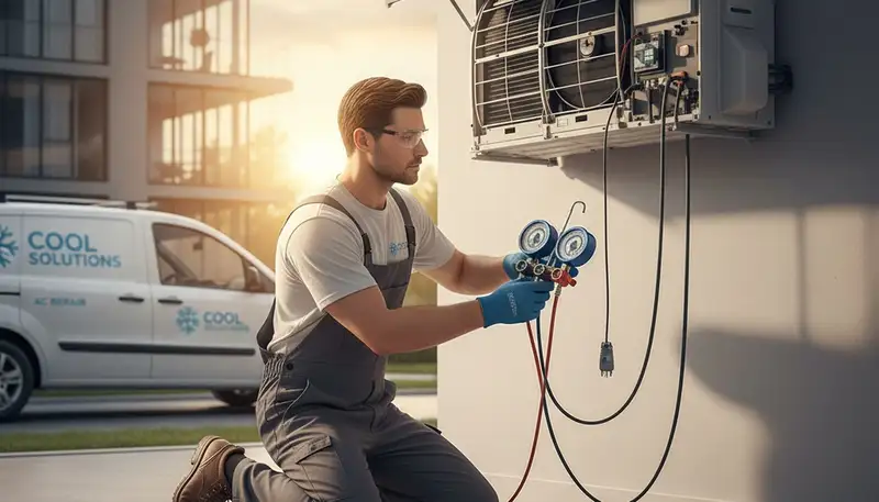 Technician performing AC repair service in El Paso TX home for Five Star Cooling