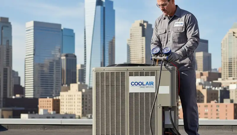 Technician performing AC repair service on residential unit in El Paso, TX