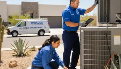 Professional AC repair technician servicing air conditioner unit in El Paso, TX