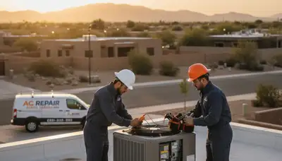 Professional AC repair technician servicing air conditioner in El Paso TX home