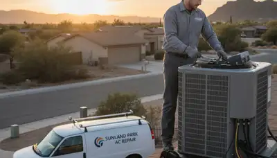 Professional AC repair technician servicing air conditioner unit in El Paso, TX