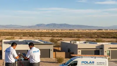 Professional AC repair technician servicing air conditioner unit in El Paso TX home