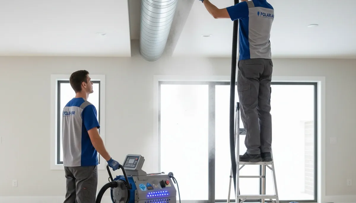 Technician cleaning air ducts for HVAC system in El Paso, TX by Five Star Cooling