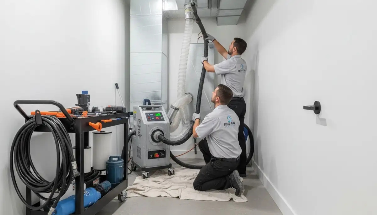 Technician cleaning air ducts for home HVAC system in El Paso TX by Five Star Cooling