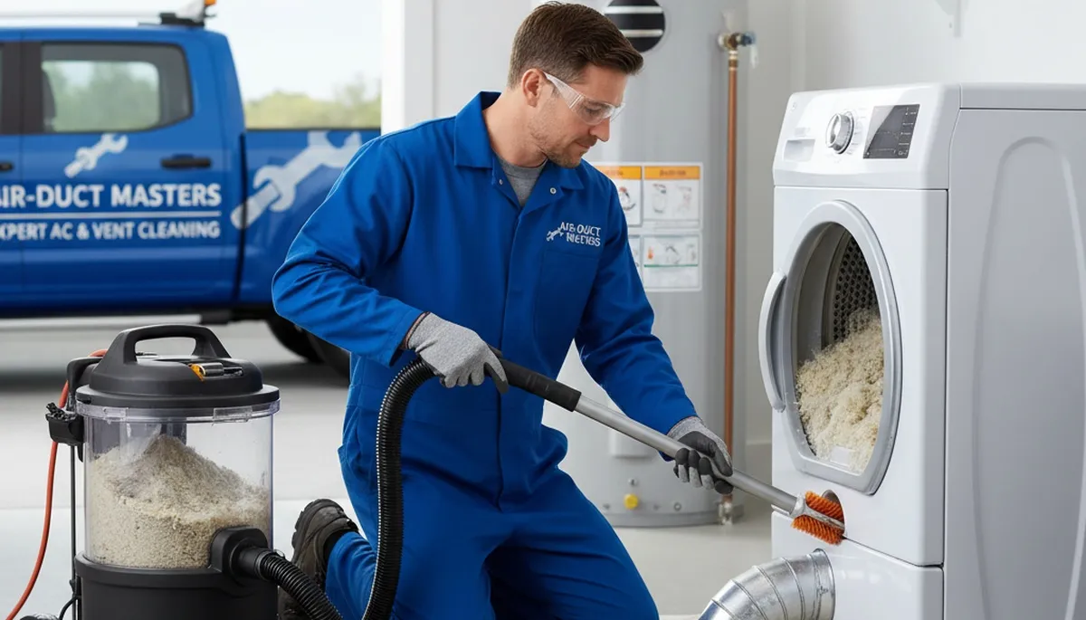 Technician performing dryer vent cleaning for home in El Paso, TX to improve airflow and safety