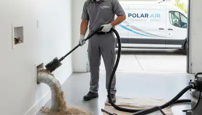 Technician cleaning dryer vent for home safety and airflow improvement in El Paso, TX