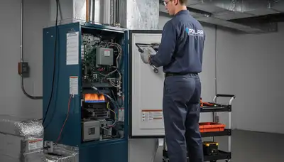 Technician performing furnace repair in El Paso, TX for Five Star Cooling heating service
