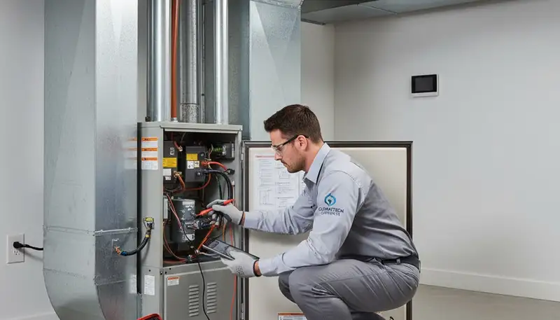 Technician performing heating repair service in El Paso, TX for Five Star Cooling