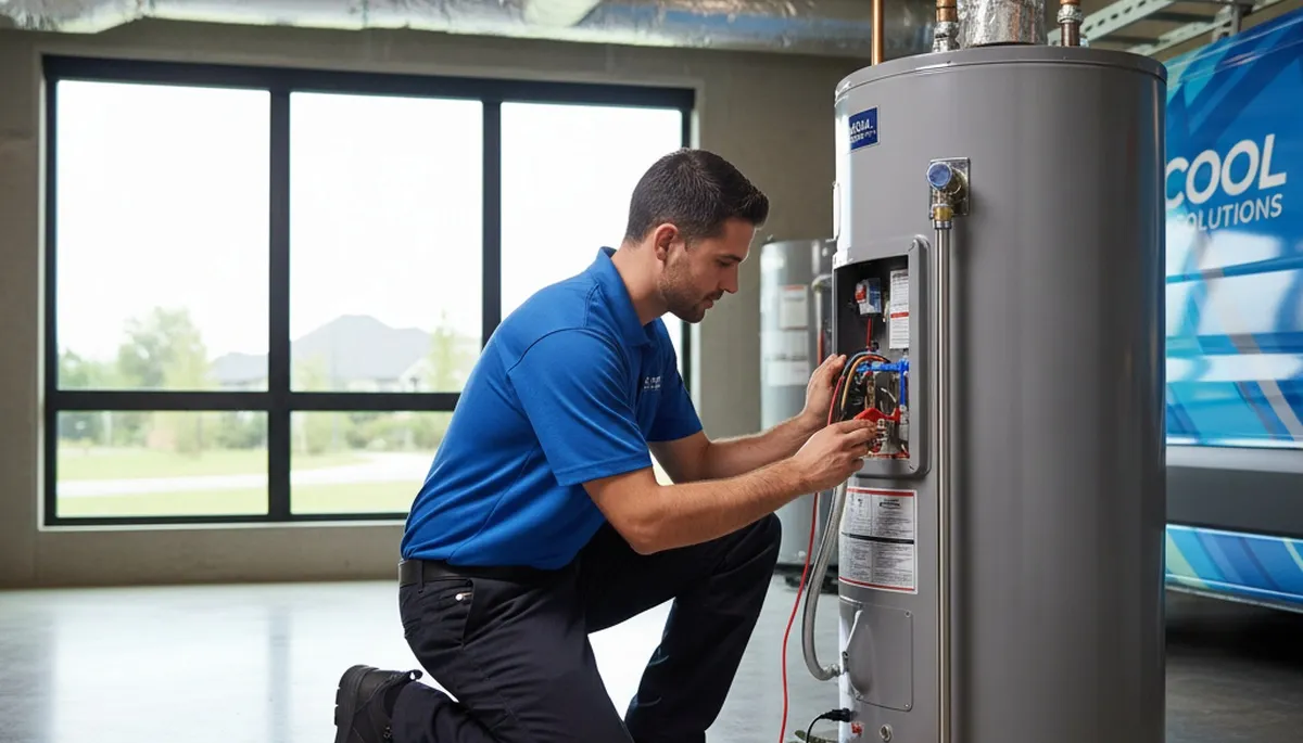 Technician performing water heater repair in El Paso TX for Five Star Cooling service page