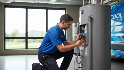 Technician performing water heater repair in El Paso TX for Five Star Cooling service page