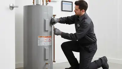 Technician repairing water heater system in El Paso, TX for Five Star Cooling service page